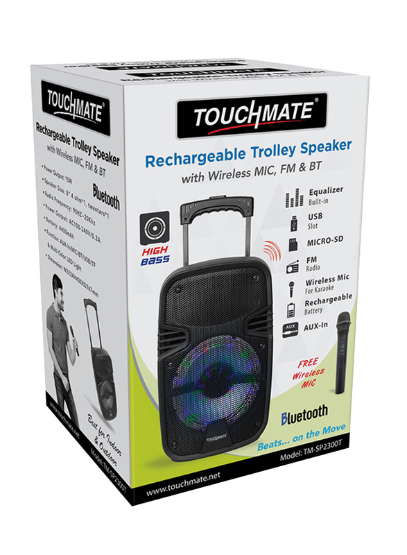 Touchmate TM-SP2300T Rechargeable Bluetooth Trolley Speaker with Wireless Mic, Black
