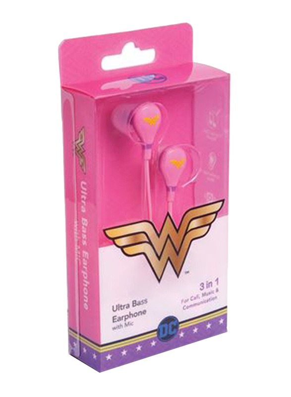 Touchmate Wonder Woman 3.5 mm Jack In-Ear Ultra Bass Earphones with Mic, Pink