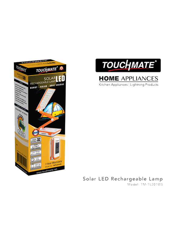 Touchmate Solar LED Rechargeable Table Lamp, TM-TL201WS, Orange/White