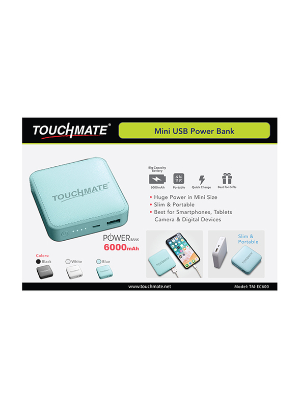Touchmate 6000mAh TM-EC600 Mini Power Bank with Micro-USB Input, Blue