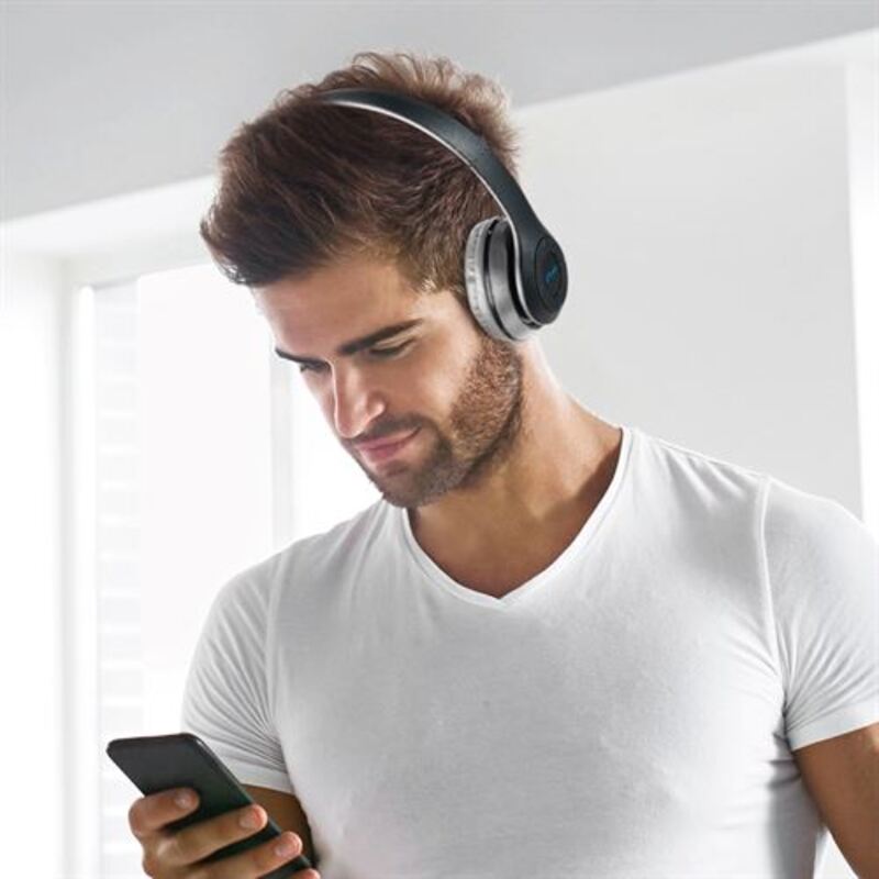 Touchmate TM-BTH500 Wireless Bluetooth On-Ear Headphones with Mic, FM, Aux & SD Card Slot, Grey/Black