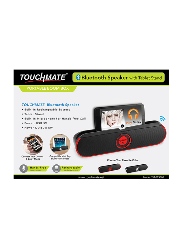 Touchmate TM-BTS600 Wireless Portable Bluetooth Speaker with Tablet Stand, Black/Silver