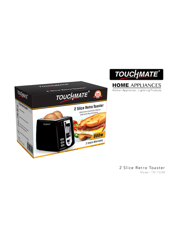 Touchmate 2-Slice Toaster, 800W, TM-TS200, Black