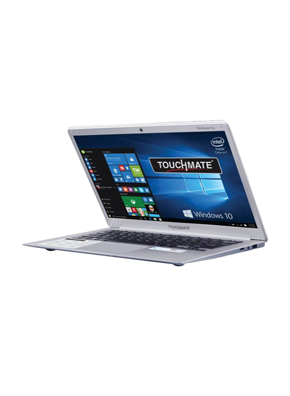 Touchmate Notebook Laptop, 14-inch Full-HD Display, Intel Celeron 2.40 GHz, 1TB HDD + 64GB SSD, 4GB RAM, Windows 10, English Keyboard, TM-NB148TSH, Silver