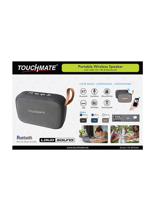 Touchmate TM-BTS400 Wireless Portable Bluetooth Speaker, Grey