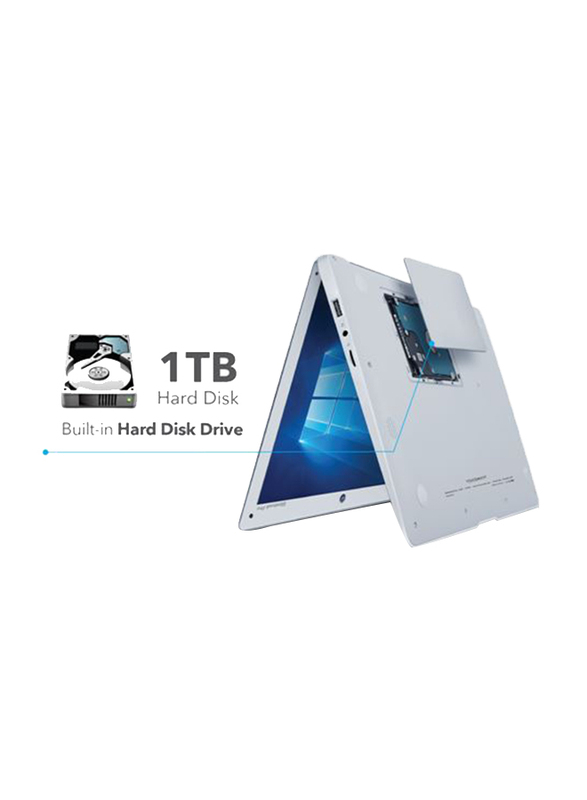 Touchmate Notebook Laptop, 14-inch Full-HD Display, Intel Celeron 2.40 GHz, 1TB HDD + 64GB SSD, 4GB RAM, Windows 10, English Keyboard, TM-NB148TSH, Silver