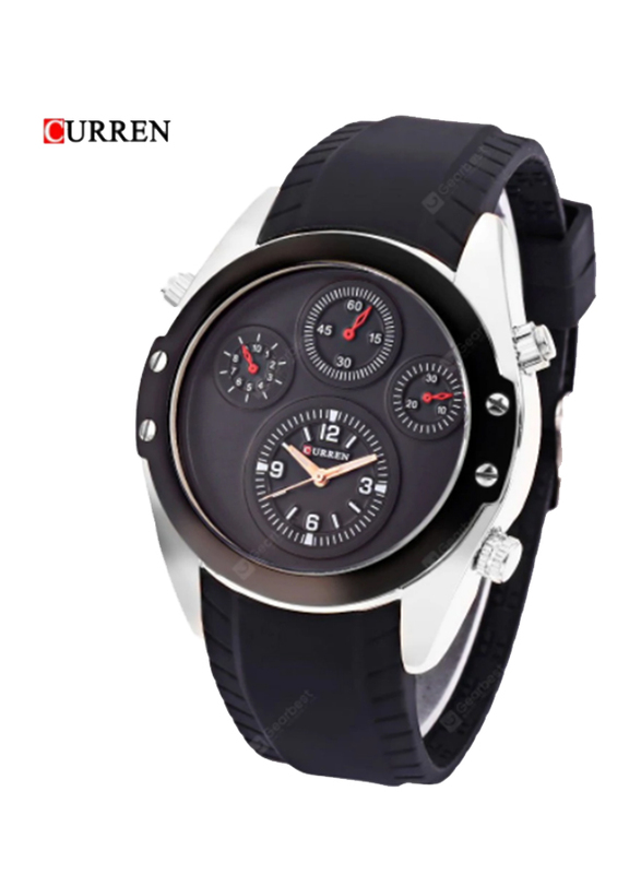 Curren Analog Watch for Men with Rubber Band, Water Resistant, 8141SB, Black