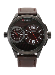 Curren Analog Watch for Men with Leather Band, Water Resistant, CU-8249-W, Brown