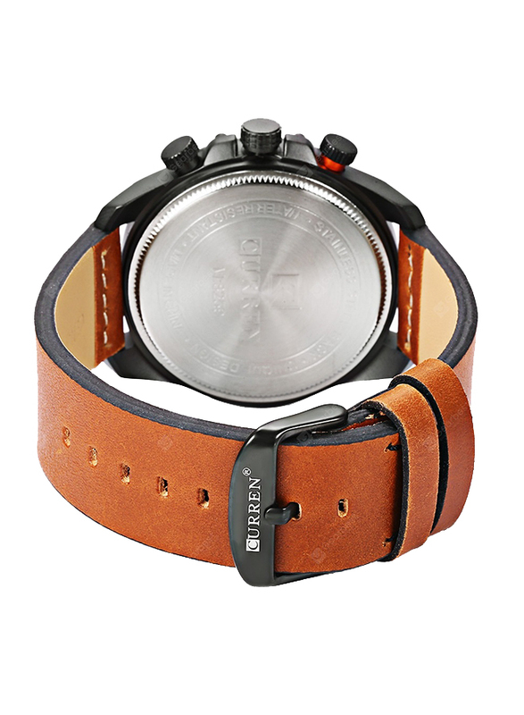 Curren Sports Analog Watch for Men with Leather Band, Water Resistant, 8259, Brown-Grey
