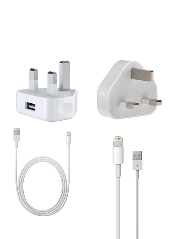 Apple Socket UK Wall Charger, with USB Type A to Lightning Cable for Apple iPhone, White