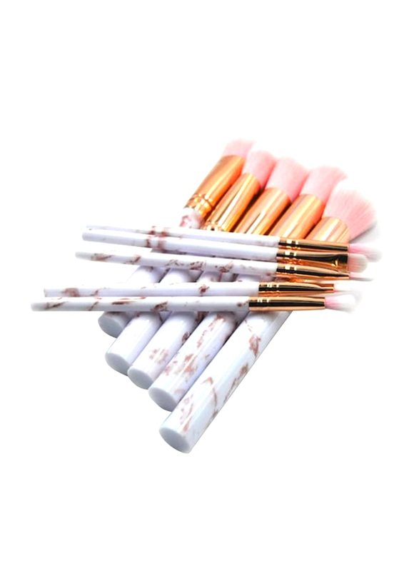 10-Piece Marble Pattern Make Up Brush Set, White/Gold/Pink