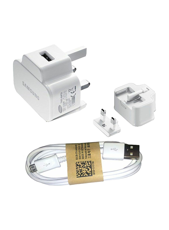 Samsung 3-Pin Plug UK Travel Adapter, with USB Type A to Micro USB Cable, White