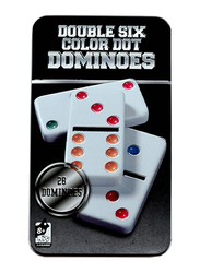 Dominoes 28-Piece Double Six Color Dot Dominoes Set with Metal Tin Case