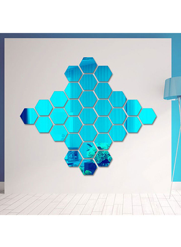 

3D Hexagon Mirror Decal Wall Sticker Set, 12-Piece, Blue