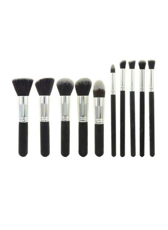 10-Piece Make Up Brush Set, Black/Silver/White