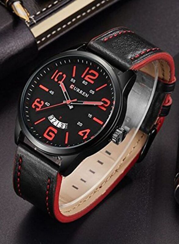 Curren Analog Watch for Men with Leather Band, Water Resistant, 8236, Black