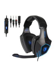 Sades SA819 3.5mm Jack Over-Ear Gaming Headphones with Mic, Black/Blue