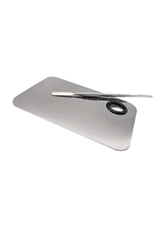 Lautechco Stainless Steel Makeup Mixer Plate with Spatula Tool, Silver