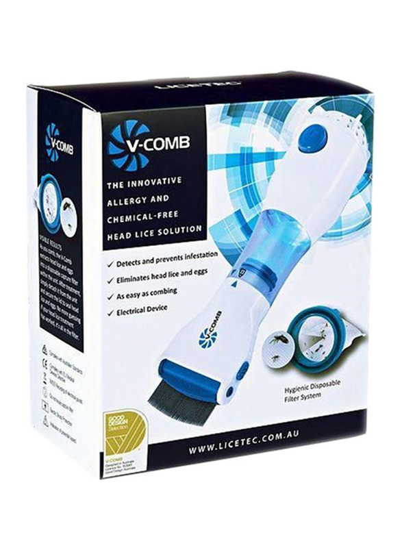 V-Comb Head Lice Comb for All Hair Types, White/Blue, One Size
