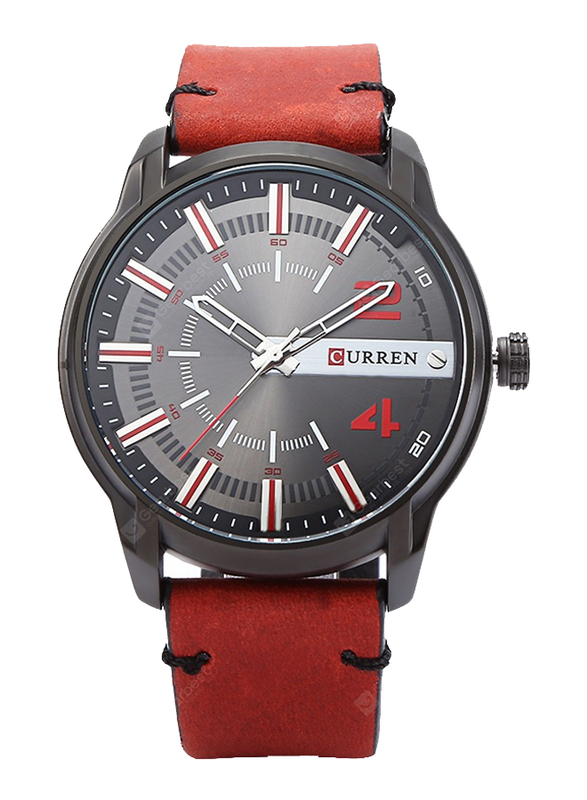 

Curren Analog Watch for Men with Leather Band, Water Resistant, 8306, Red-Black