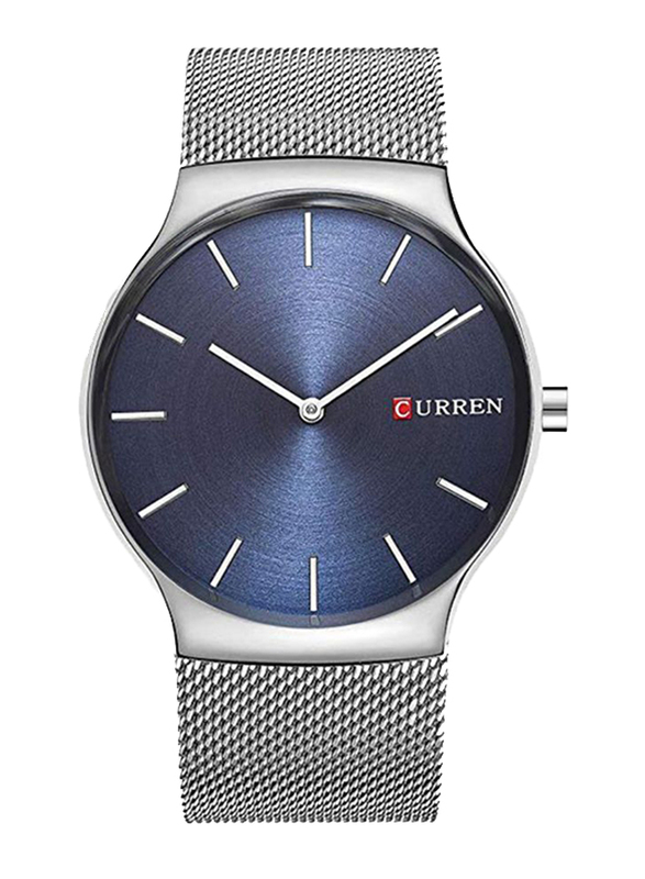 Curren Sports Analog Watch for Men with Stainless Steel Band, Water Resistant, 8256, Silver-Blue