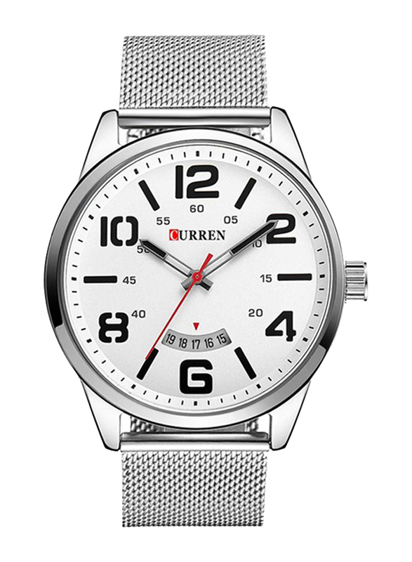 Curren Analog Formal Watch for Men with Stainless Steel Band, Water Resistant, SW0103, Silver-White