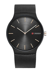 Curren Sports Analog Watch for Men with Stainless Steel Band, Water Resistant, 8256, Black