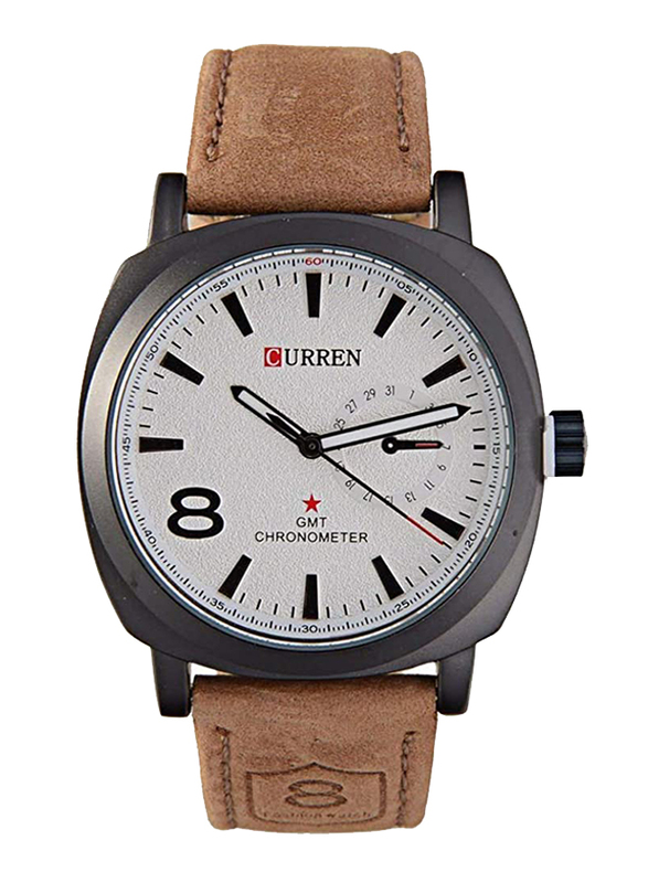

Curren Analog Watch for Men with Leather Band, Water Resistant, 8139, Brown-White