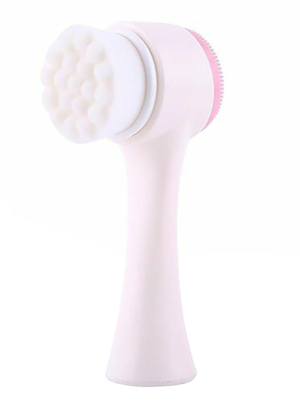 Double Sided Plastic Smoothing Facial Cleansing Brush, Light Pink/White