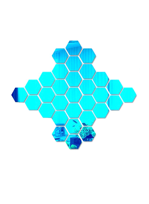

12-Piece 3D Hexagon Mirror Decal Wall Sticker Set, 8cm, Blue