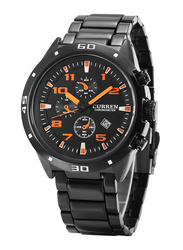 Curren Analog Watch for Men with Alloy Band, Water Resistant, 8021, Black-Orange/Black
