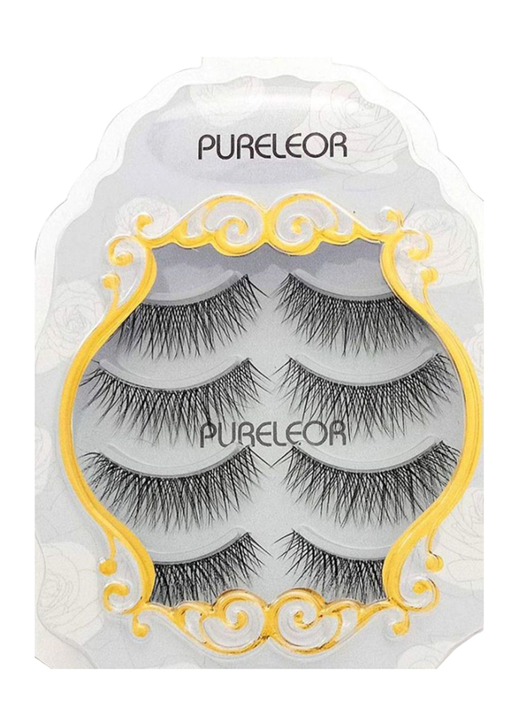 Pureleor 3D Wispies False Eyelashes, 4 Pair, Black