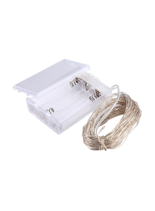 100 LED Waterproof Wire String Light With Batteries Box, White