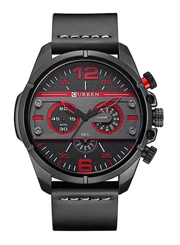 Curren Sports Analog Watch for Men with Leather Band, Water Resistant, 8259, Black-Grey