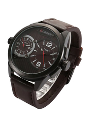 Curren Analog Watch for Men with Leather Band, Water Resistant, CU-8249-W, Brown