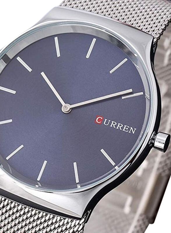 Curren Sports Analog Watch for Men with Stainless Steel Band, Water Resistant, 8256, Silver-Blue