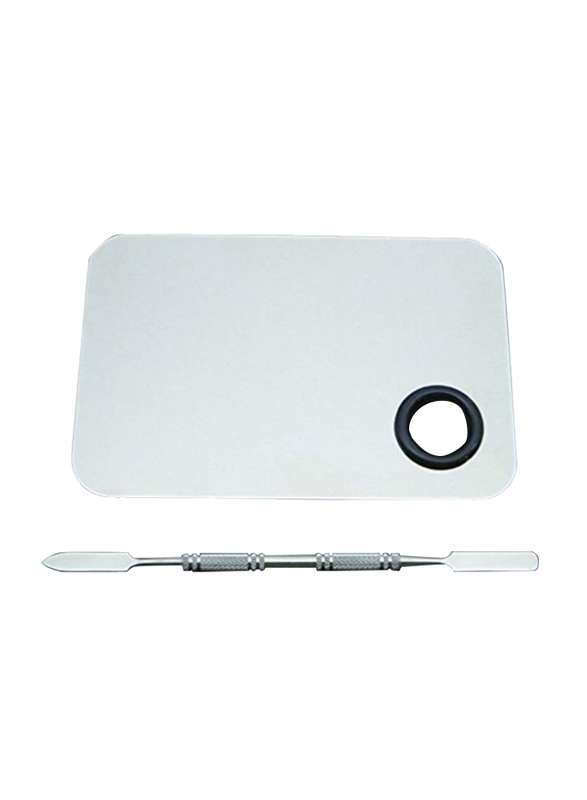 Lautechco Stainless Steel Makeup Mixer Plate with Spatula Tool, Silver