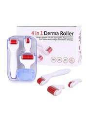 4-in-1 Derma Roller Face Massager Kit, White/Red