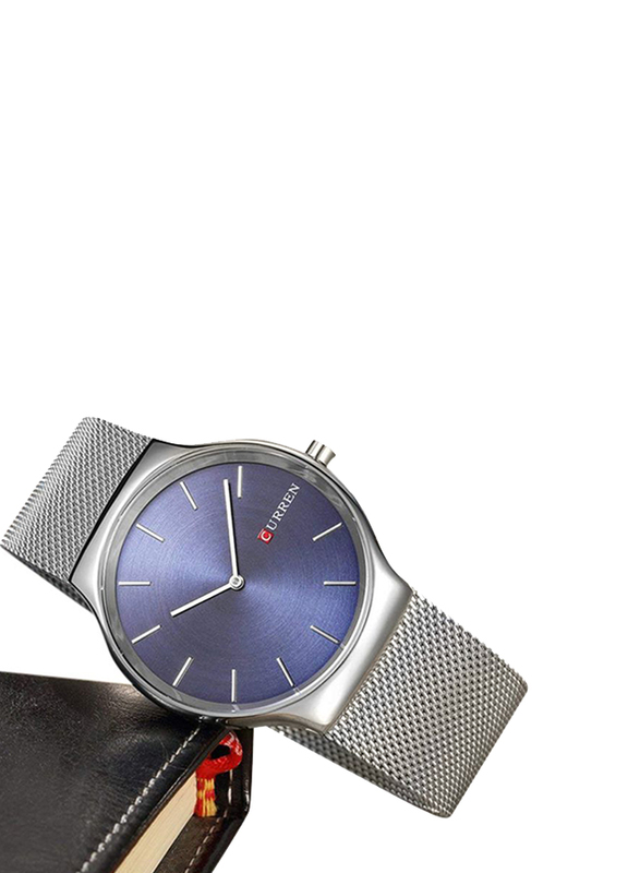 Curren Sports Analog Watch for Men with Stainless Steel Band, Water Resistant, 8256, Silver-Blue