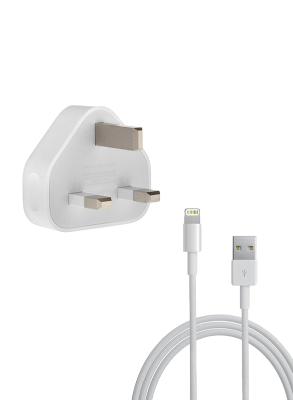 Apple Socket UK Wall Charger, with USB Type A to Lightning Cable for Apple iPhone, White