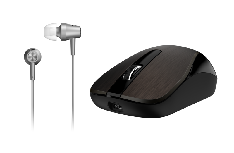 Genius MH-8015 Mouse & Headset Combo, Smart Eco Mobility Hairline Luxury Metallic Rechargeble and High Quality Headset With Smart Genius App, Iron Grey