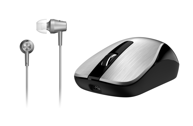 Genius MH-8015 Mouse & Headset Combo, Smart Eco Mobility Hairline Luxury Metallic Rechargeble and High Quality Headset With Smart Genius App, Silver