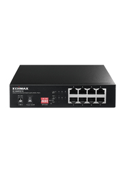 Edimax 8-Port Fast Ethernet Switch With 4 + 4 PoE/Ports 60W 802.3at and Dip Switch, ES-1008PHEV2-UK, Black