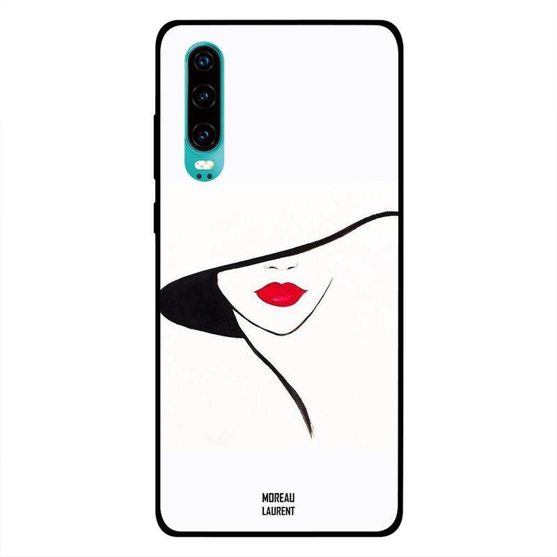 

Moreau Laurent Huawei P30 Mobile Phone Back Cover, Red Lips and Black Hat