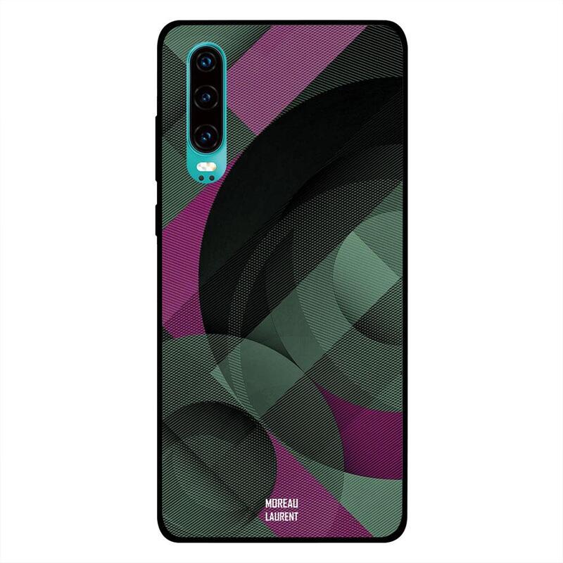 

Moreau Laurent Huawei P30 Mobile Phone Back Cover, Circles & Strips Overly Grey Greenish Pattern
