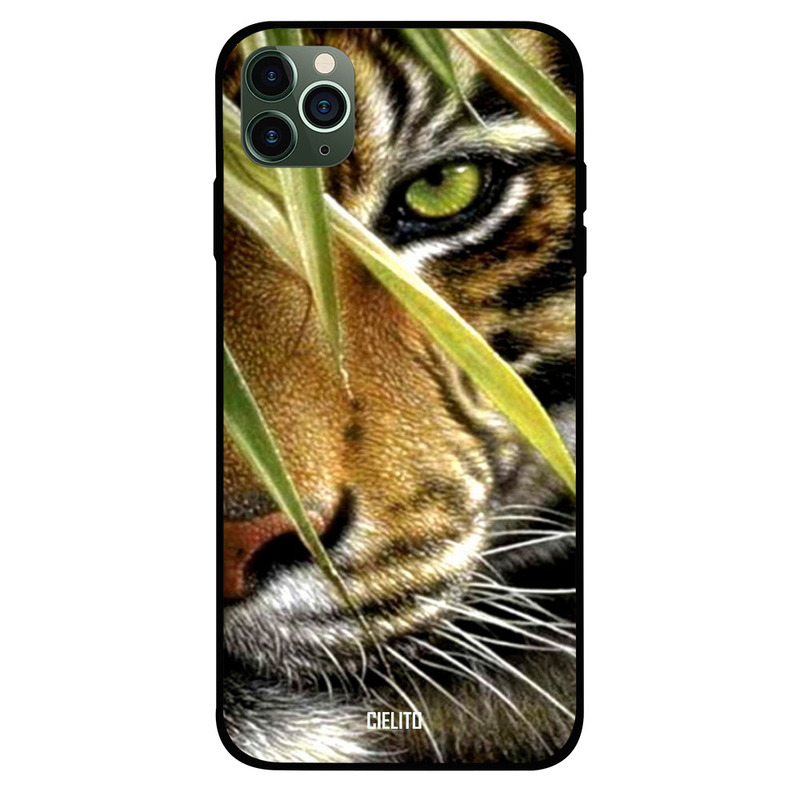 

Cielito Apple iPhone 11 Pro Max Mobile Phone Back Cover, Tiger Behind The Bushes