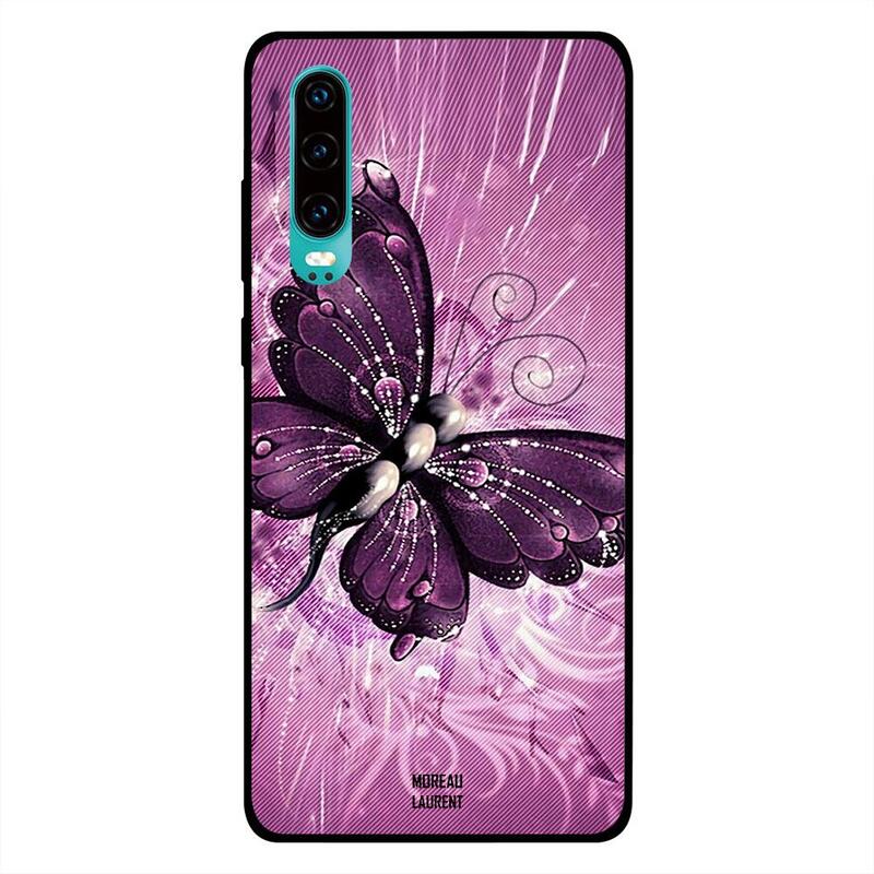 

Moreau Laurent Huawei P30 Mobile Phone Back Cover, Dark Pink Butterfly