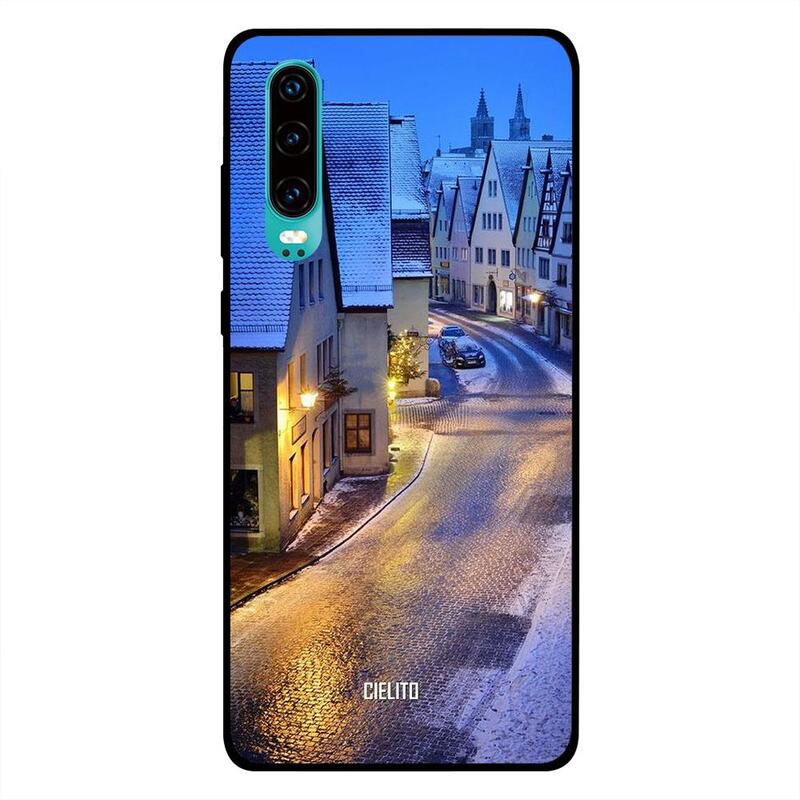 

Cielito Huawei P30 Mobile Phone Back Cover, Snow Houses and Street