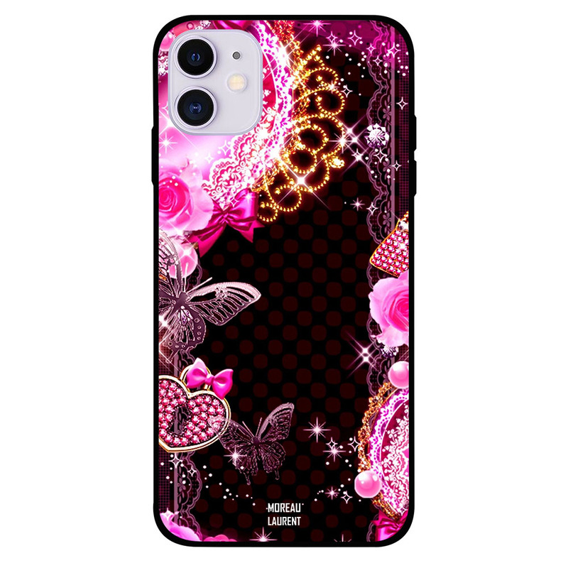 

Moreau Laurent Apple iPhone 11 Mobile Phone Back Cover, Love Pink Butterflies