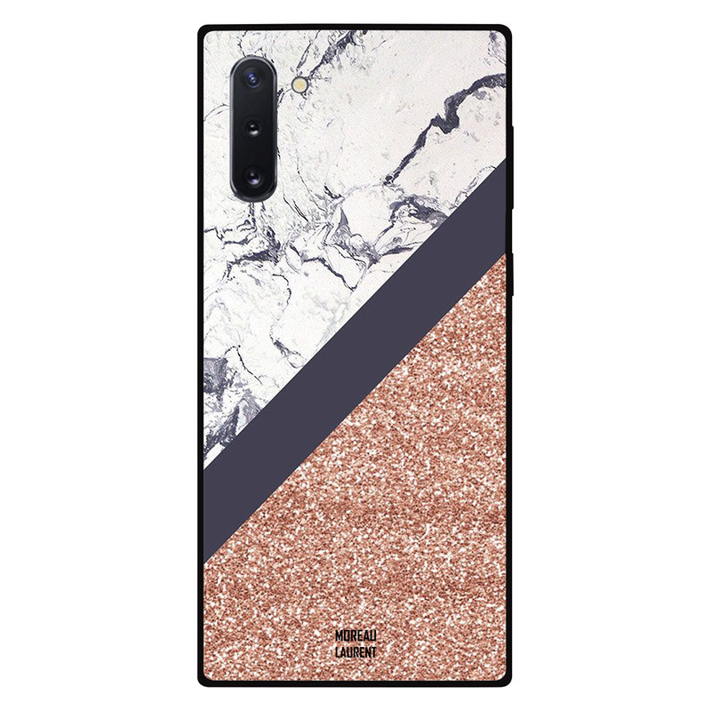 

Moreau Laurent Samsung Note 10 Mobile Phone Back Cover, Golden Glitters & White Marble Pattern